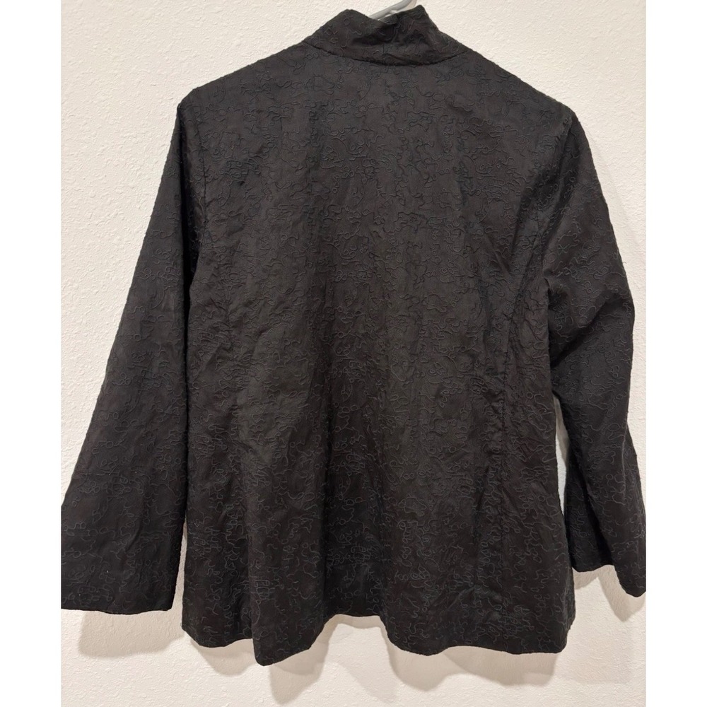 Eileen Fisher Black 100% Silk Embroidered Open Front Jacket Shawl Collar Small - Picture 6 of 12